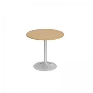 Genoa circular dining table with silver trumpet base 800mm - oak