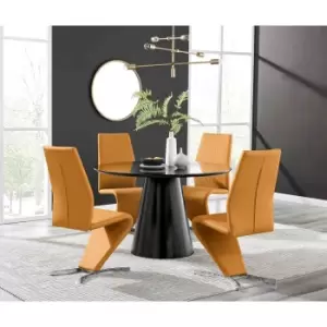 Furniture Box Palma Black Semi Gloss Round Dining Table and 4 Mustard Willow Chairs