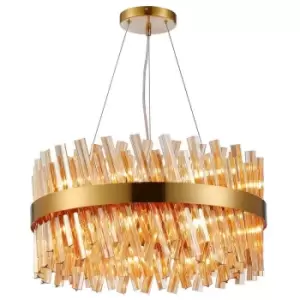 Luminosa Kalih 18 Light G9, Ceiling Pendant Round, Brass, Amber Item Weight: 16.81kg