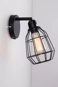 Caged Wall Light, E27/ES Cap, On/Off Switch, LED Compatible