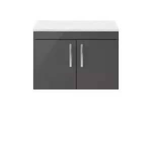 Nuie Athena 800 Wall Hung 2-door Vanity & Sparkling White Worktop - Gloss Grey