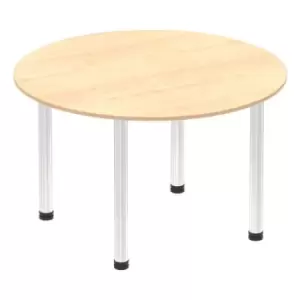 Impulse 1000mm Round Table Maple Top Chrome Post Leg