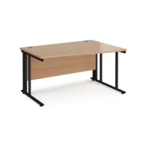 Office Desk Right Hand Wave Desk 1400mm Beech Top With Black Frame Maestro 25 MCM14WRKB