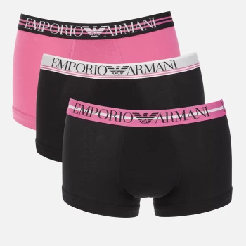 Emporio Armani Mens 3 Pack Mixed Waistband Trunks - Black/Azalea - XL