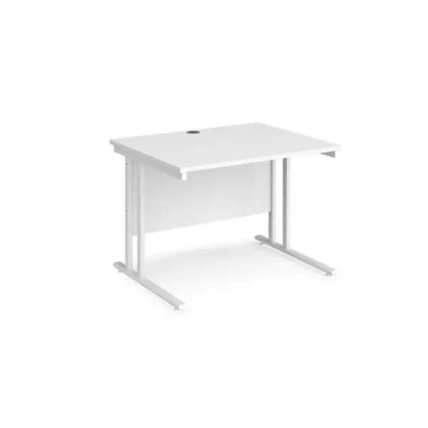 Office Desk 1000mm Rectangular Desk With Cantilever Leg White Tops With White Frames 800mm Depth Maestro 25