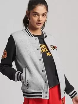 Superdry Vintage Collegiate Jrsy Bomber - Grey, Size 14, Women