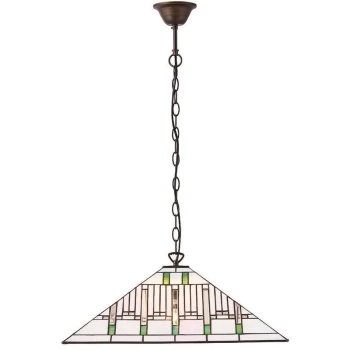 Interiors 1900 Lighting - Interiors Mission - 3 Light Large Ceiling Pendant Dark Bronze, Tiffany glass, E27