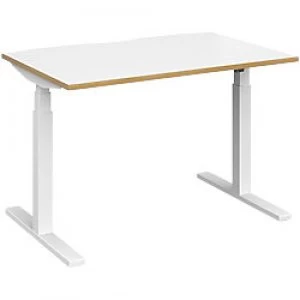 Elev8 Rectangular Sit Stand Single Desk with White & Oak Coloured Melamine Top and White Frame 2 Legs Touch 1200 x 800 x 675 - 1300 mm