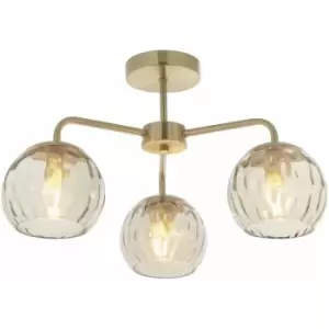 Loops - Semi Flush Ceiling Light - Satin Brass & Champagne Lustre Glass - 3 x 25W E14