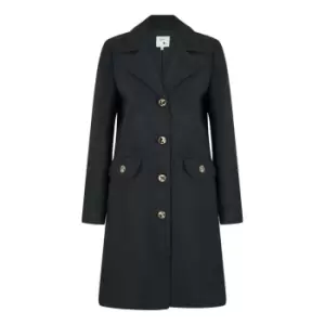 Yumi Black Military Button Through Coat - Black