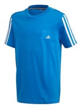 adidas Junior Boys DMH Logo Short Sleeve T-Shirt - Blue/White, Size 7-8 Years