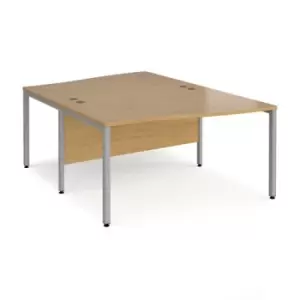 Office Desk 2 Person Wave Desk 1400mm Oak Tops With Silver Frames Maestro 25