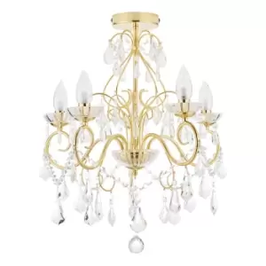 Spa Vela 5 Light Flush Chandelier Crystal Glass and Satin Brass