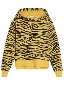 Calvin Klein Jeans Girls Animal Print Hoodie, Yellow, Size Age: 16 Years, Women