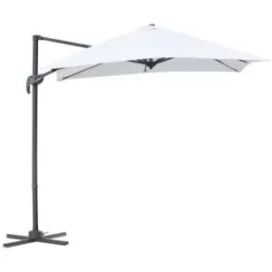 Outsunny 2.5 x 2.5m Patio Offset Parasol Umbrella Cantilever Hanging Aluminium Sun Shade Canopy Shelter 360° Rotation with Crank Handle and Cross Base