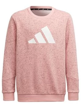 Boys, adidas Older Kids 3 Bar Crew Sweat Top - Pink/White, Size 13-14 Years