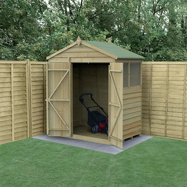 6' x 4' Forest 4Life 25yr Guarantee Overlap Pressure Treated Double Door Apex Wooden Shed (1.99m x 1.23m)