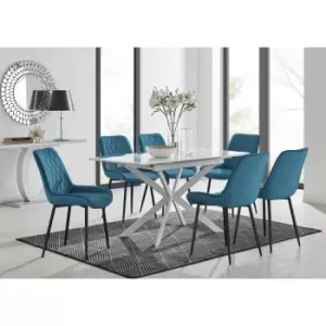 LIRA 120 Extending Dining Table and 6 Blue Pesaro Black Leg Chairs - Blue