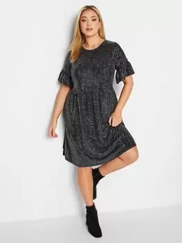 Yours Sequin Smock Dress - Black/Silver, Size 22-24, Women