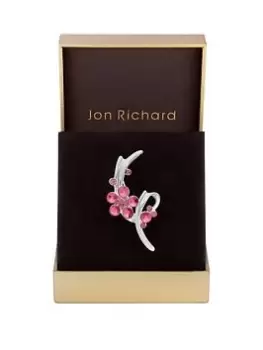 Jon Richard Silver Plated And Pink Floral Brooch - Gift Boxed, Silver, Women