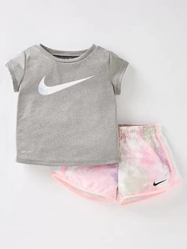 Nike Younger Girl Sky Dye Tempo Short Set - Grey/Pink, Size 12 Months, Women