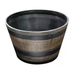 Large Oak Wood Effect Barrel Plastic Decorative Garden Patio Trough Plant Pot Planter