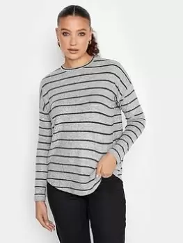 Long Tall Sally Stripe Curved Hem Top, Grey, Size 18, Women