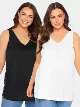 Yours Yours Linen Look Vest 2 Pack - White/Black, Size 16, Women