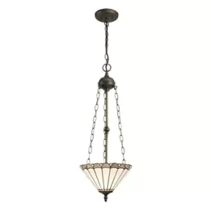 3 Light Uplighter Ceiling Pendant E27 With 30cm Tiffany Shade, Grey, Crystal, Aged Antique Brass - Luminosa Lighting