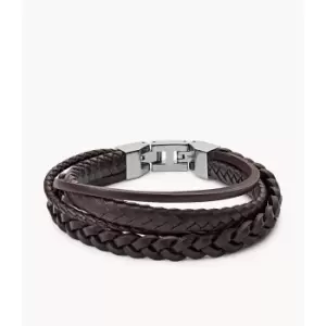 Fossil Mens Brown Braided Double Bracelet - Silver