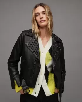 AllSaints Balfern Studded Leather Biker Jacket