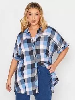 Yours Short Sleeve Check Shirt - Black, Size 18, Women