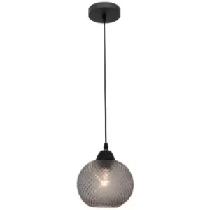 Fresno Dome Pendant Ceiling Light Dark Grey Glass, Black Metal LED E27 - Merano