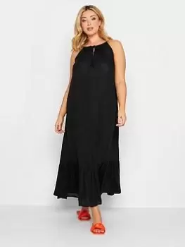 Yours Keyhole Tiered Beach Dress Black, Size 18-20, Women