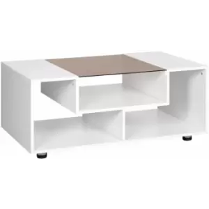 HOMCOM Modern Coffee Table with Tempered Glass Top, 3-Tier Storage, White - White