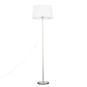 Charlie Brushed Chrome Floor Lamp with White Doretta Shade