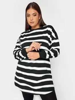 Yours Oversized Long Sleeve Throw On Stripe Dress - Black, Size 18, Women