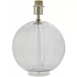 Round Textured Table Lamp Base Clear Ribbed Glass & Nickel Classic Globe Bulb