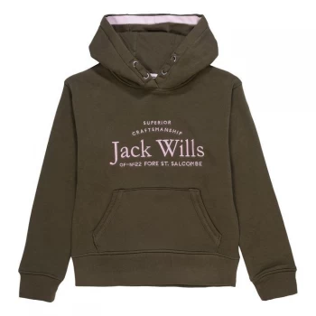 Jack Wills Kids Girls Logo Script Hoodie - Khaki/Mayfly