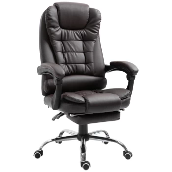 HOMCOM PU Leather Executive Home Office Chair with Retractable Footrest - Brown