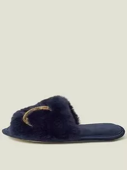 Accessorize Moon Furry Mule, Navy, Size S, Women