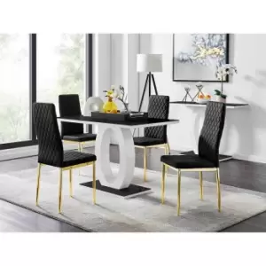 Furniture Box Giovani 4 Black Dining Table and 4 Black Velvet Milan Gold Leg Chairs