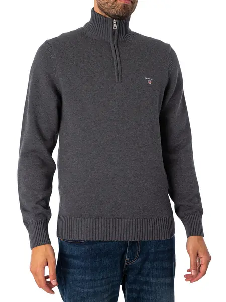 GANT Men Casual Cotton Half-Zip Sweater (S) Grey