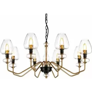 Loops - 8 Bulb Chandelier Aged Brass Finish Plated And Charcoal Black Paint LED E14 40W