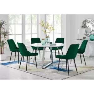 Furniture Box Santorini White Round Dining Table and 6 Green Pesaro Black Leg Chairs