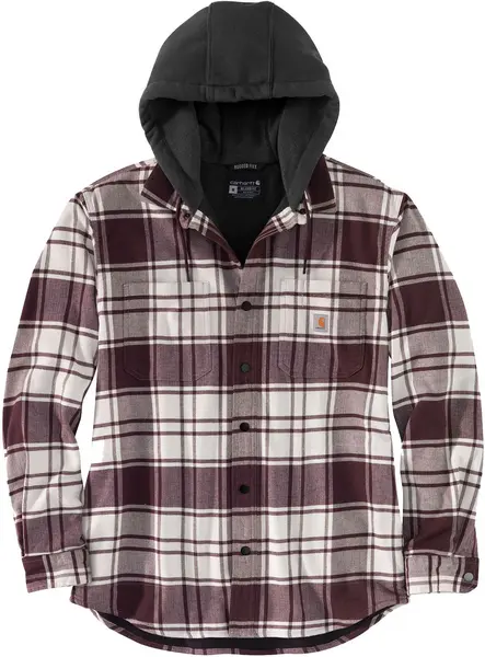 Carhartt Flannel Fleece Lined Hooded Shirt, white, Size L