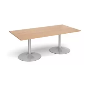 Trumpet base rectangular boardroom table 2000mm x 1000mm - silver base and beech top