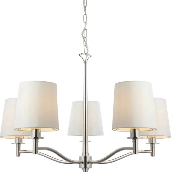 Endon Collection Lighting - Endon Ortona Vintage Pendant 5 Light Bright Nickel White Fabric Shades