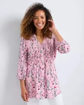 Cotton Traders Womens Crinkle ¾ Sleeve Print Tunic in Pink