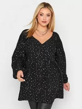 Yours Rainbow Foil Star Blouse - Black, Size 16, Women